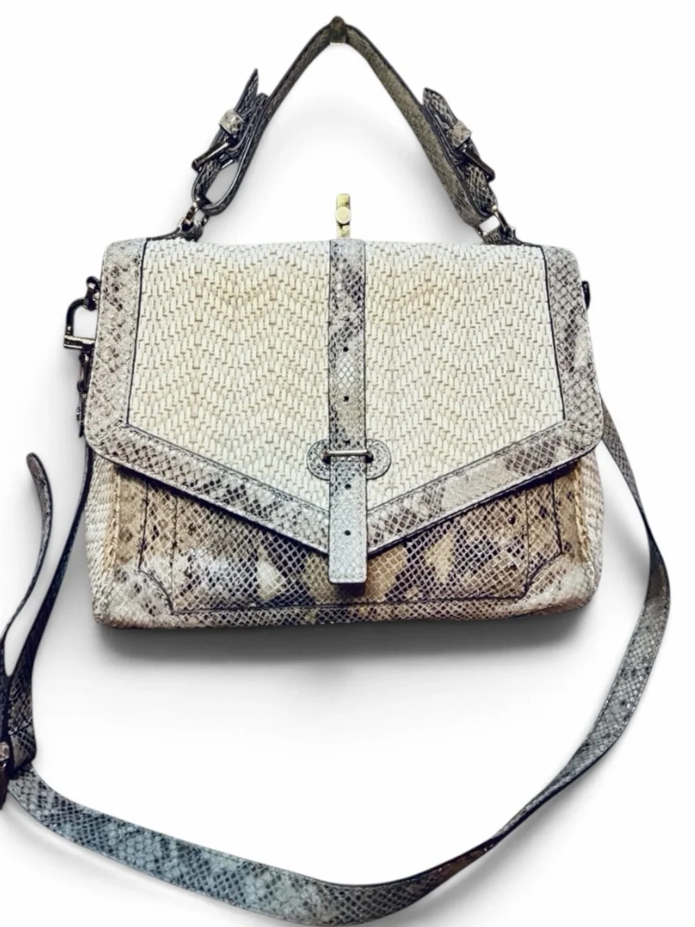 TORY BURCH Snakeskin and Raffia crossbody handbag 🩶🤍🤎